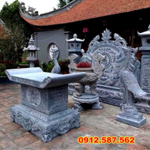 Bộ đồ thờ bằng đá đẹp gồm bàn thờ, lư hương, đèn đá, chóe đá chế tác tại Ninh Bình