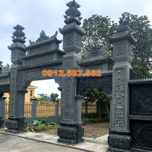 Cổng đá nhà thờ họ, cổng từ đường truyền thống | Đá Thăng Long | Mẫu 013
