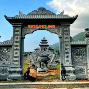 Cổng đá nhà thờ họ, cổng từ đường truyền thống | Đá Thăng Long | Mẫu 056