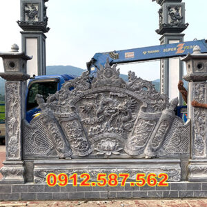 Cuốn thư đá nhà thờ họ đẹp | Bình phong đá chạm khắc tinh xảo | Đá Thăng Long Mẫu 22
