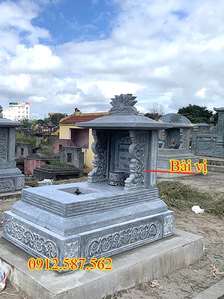 Mẫu mộ đá một mái đẹp 2025- Lăng mộ đá Thăng Long, chuẩn phong thủy, giá rẻ mo da mot mai 18