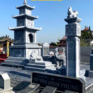 Mộ tháp đá Đá Thăng Long Mẫu 004 bằng đá xanh nguyên khối