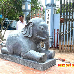Tượng voi đá nguyên khối đẹp | Đá phong thủy bền chắc – Đá Thăng Long | Mẫu 04